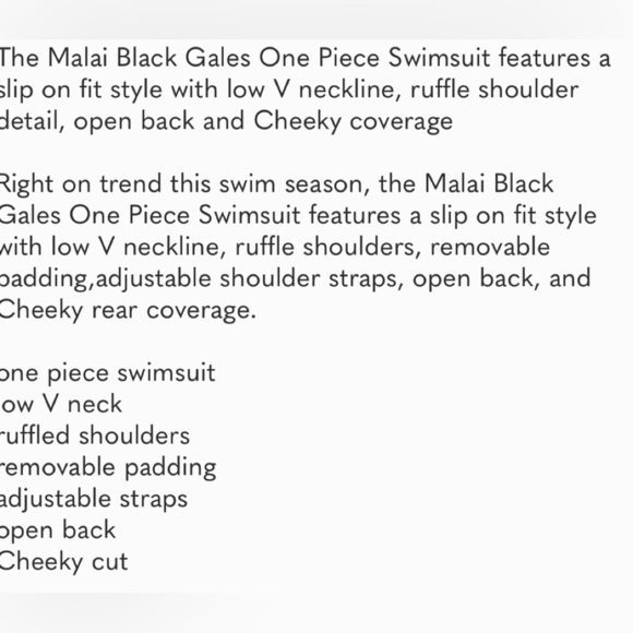 New Malai Black Gales One Piece Swimsuit Size Small - Picture 14 of 15